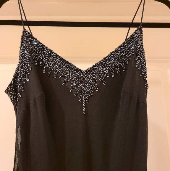 J Kara Black Silver Beaded Asymmetrical Cami Dress With V Neck size 8 like new - Picture 14 of 15
